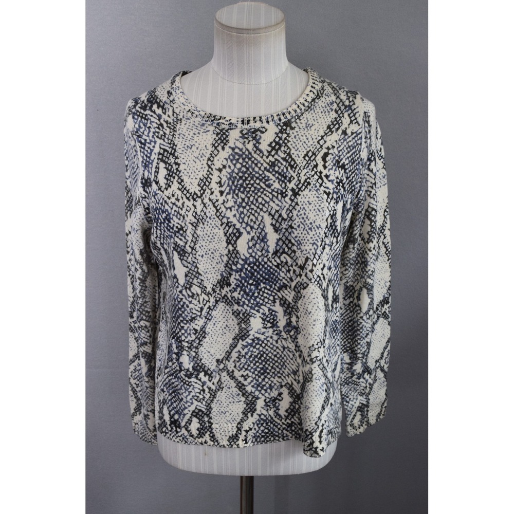 Generation Love Sweater Large Blue Snakeskin Wool Blend Crew Neck Women Pullover